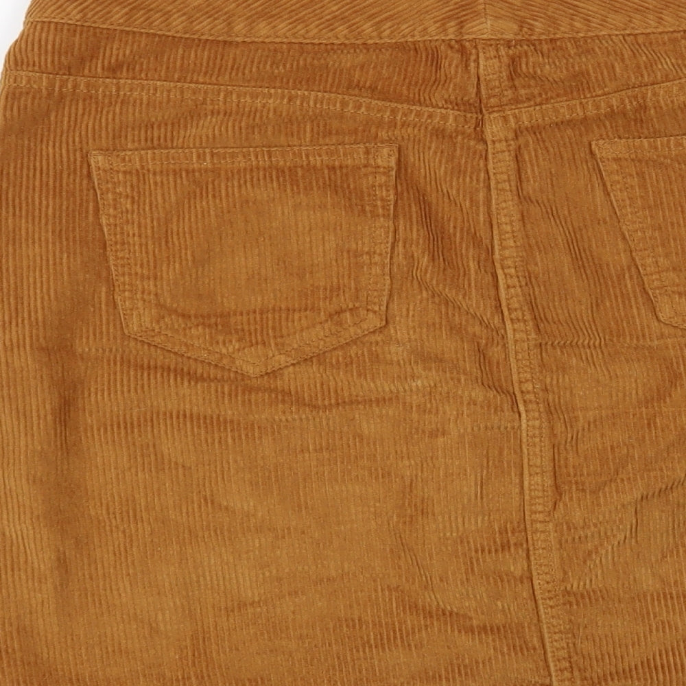 F&F Womens Brown Cotton A-Line Skirt Size 10 Button