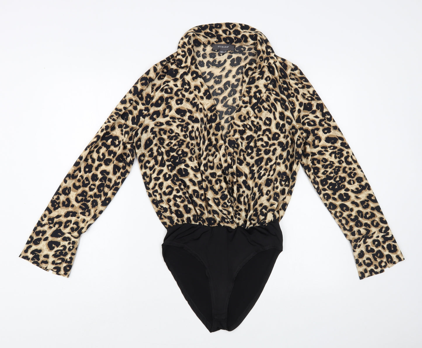 Primark Womens Beige Animal Print Polyester Bodysuit One-Piece Size 10 Snap
