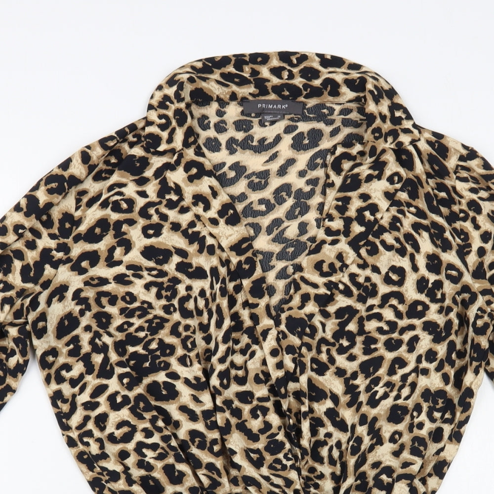 Primark Womens Beige Animal Print Polyester Bodysuit One-Piece Size 10 Snap