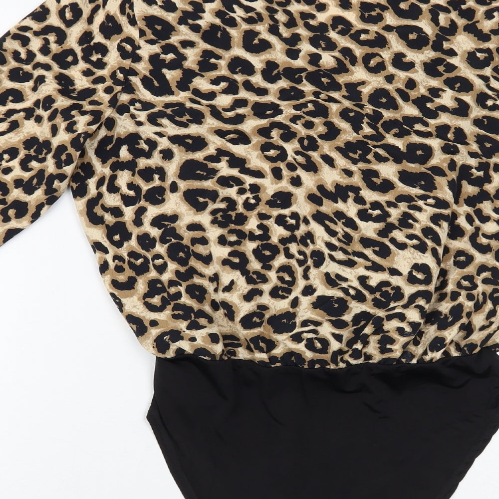 Primark Womens Beige Animal Print Polyester Bodysuit One-Piece Size 10 Snap