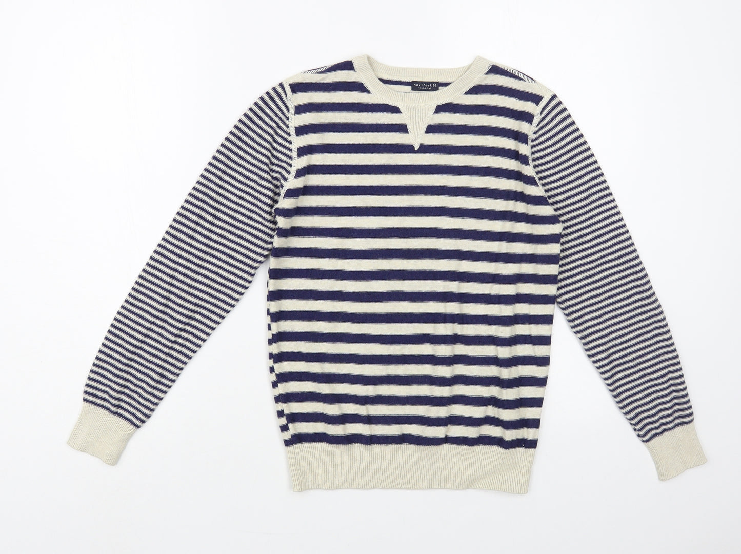 NEXT Boys Beige Crew Neck Striped Cotton Pullover Jumper Size 10 Years Pullover