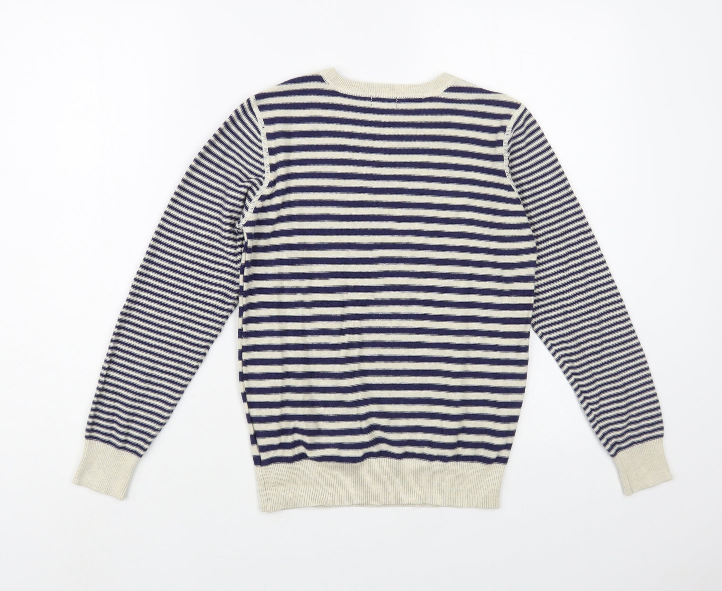 NEXT Boys Beige Crew Neck Striped Cotton Pullover Jumper Size 10 Years Pullover