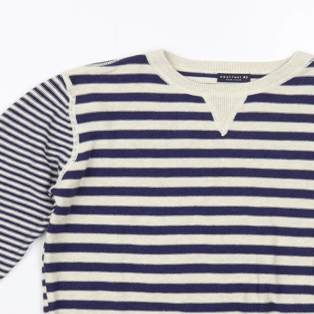 NEXT Boys Beige Crew Neck Striped Cotton Pullover Jumper Size 10 Years Pullover