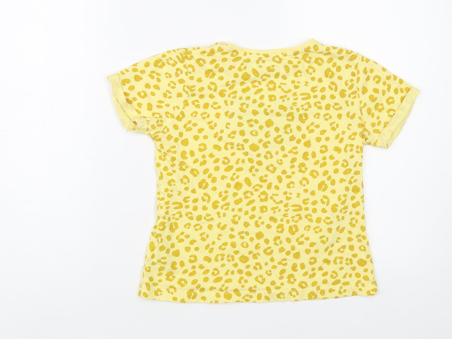 Primark Girls Yellow Animal Print Cotton Basic T-Shirt Size 9-10 Years Crew Neck Pullover - Heart
