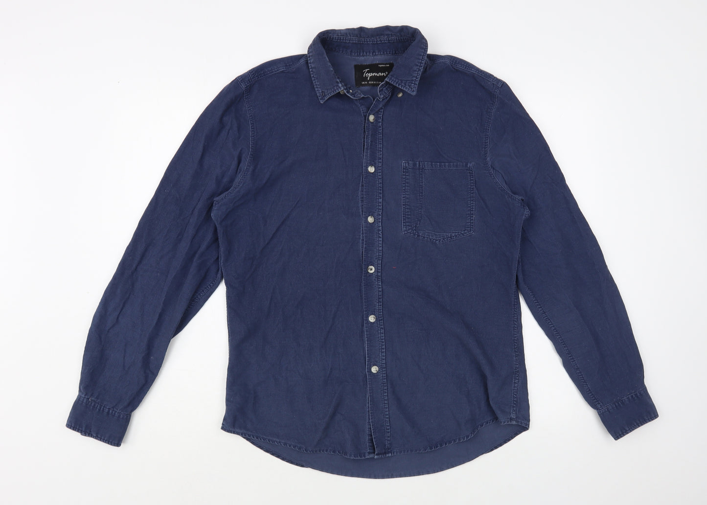 Topman Mens Blue Cotton Button-Up Size M Collared Button