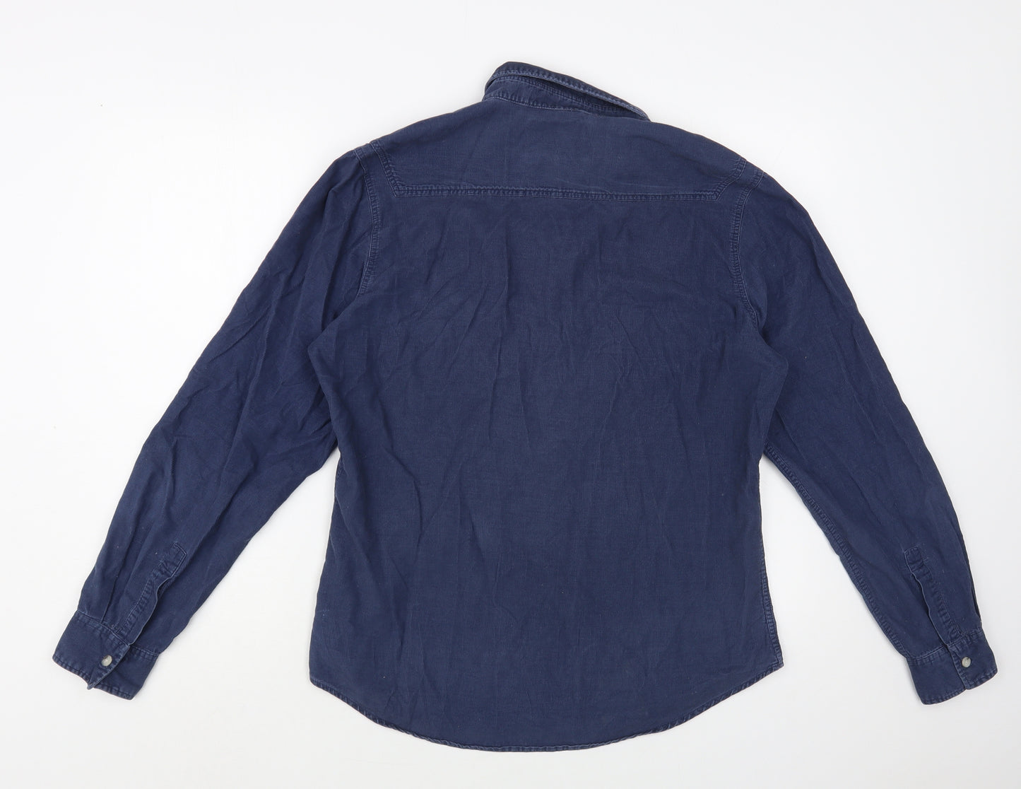 Topman Mens Blue Cotton Button-Up Size M Collared Button