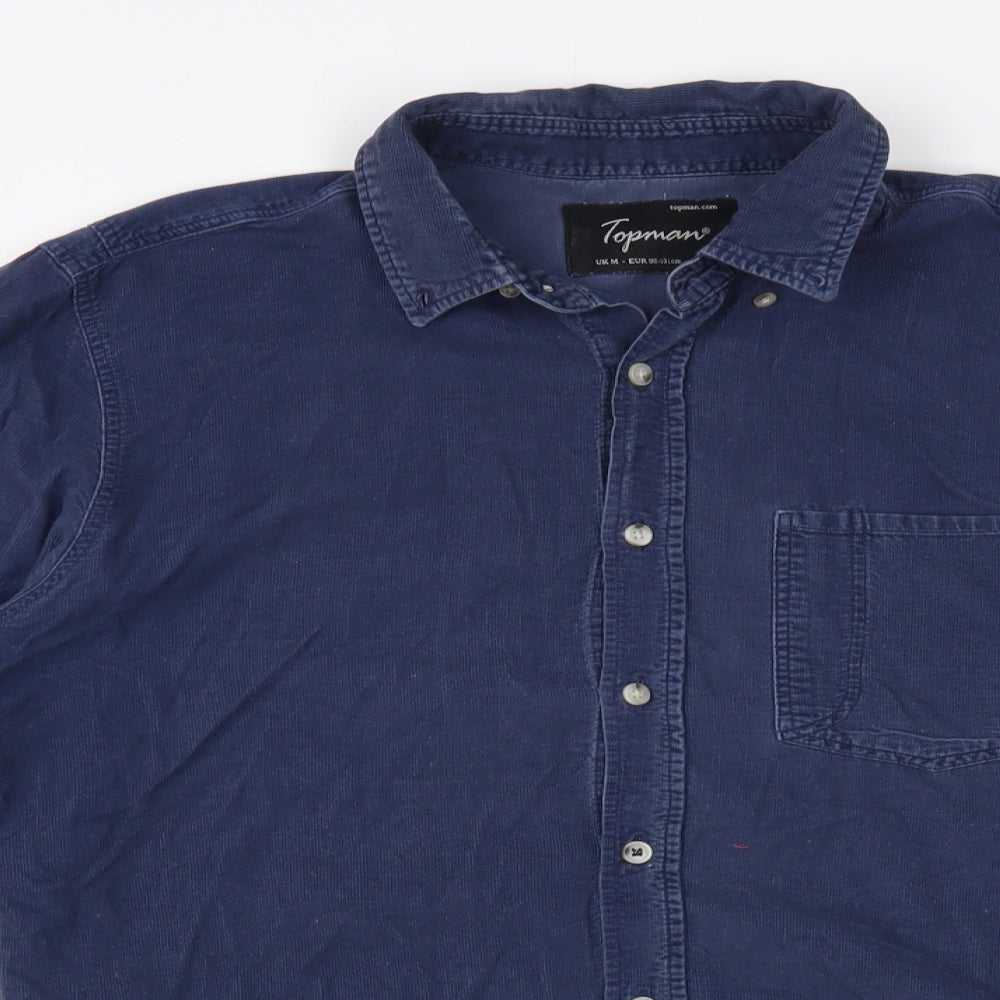 Topman Mens Blue Cotton Button-Up Size M Collared Button
