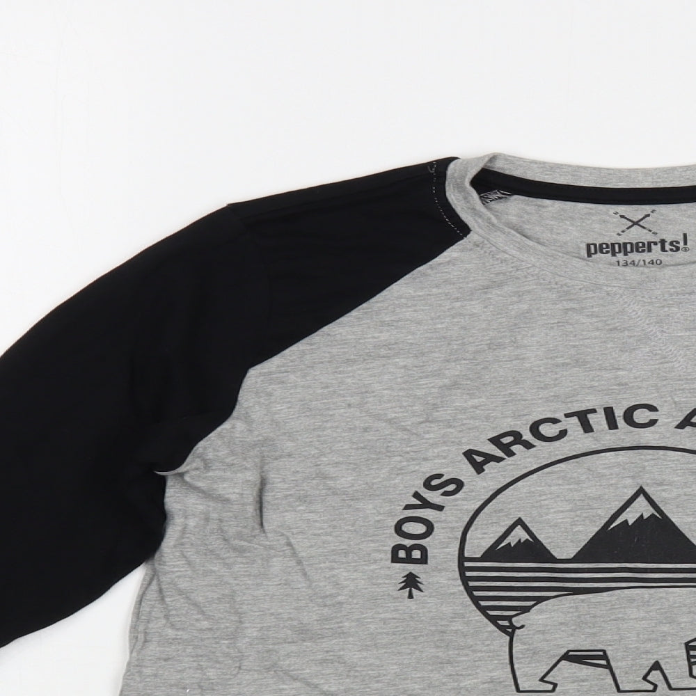 Pepperts Boys Grey Colourblock Cotton Pullover T-Shirt Size 8-9 Years Crew Neck Pullover - Polar Bear