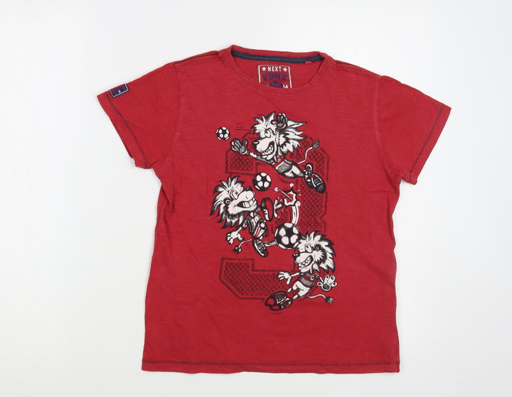 NEXT Boys Red Cotton Pullover T-Shirt Size 9 Years Crew Neck Pullover - Football