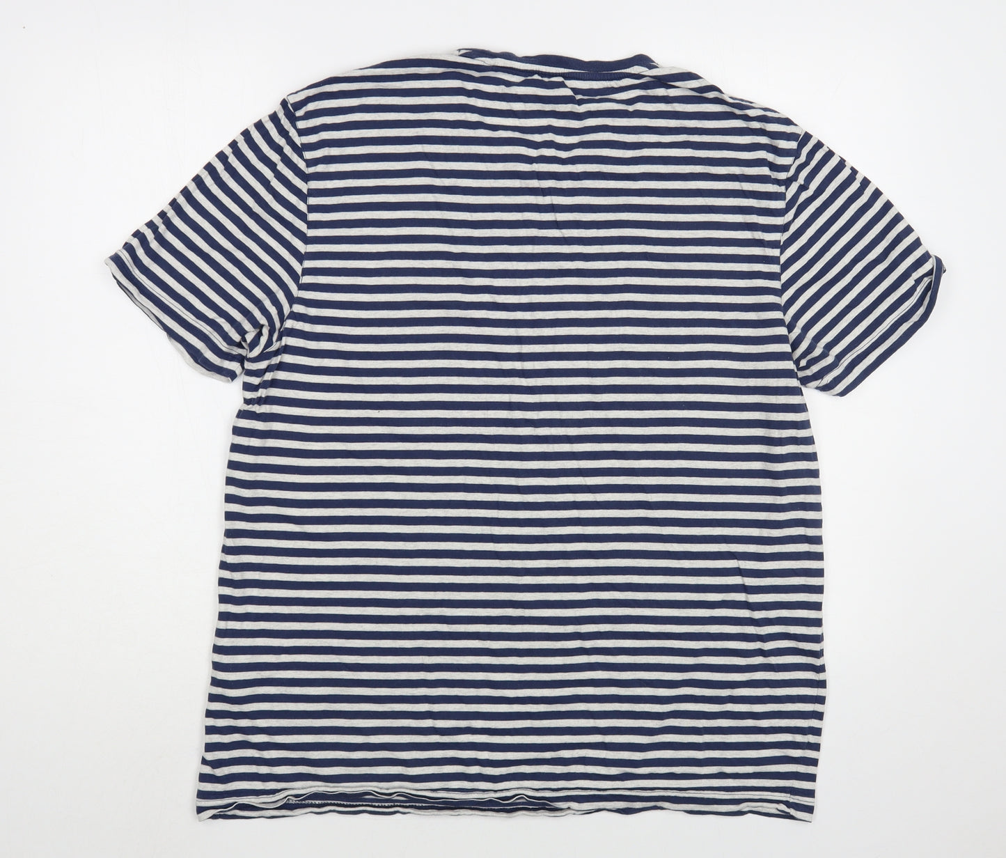 Howick Mens Blue Striped Cotton T-Shirt Size L Crew Neck