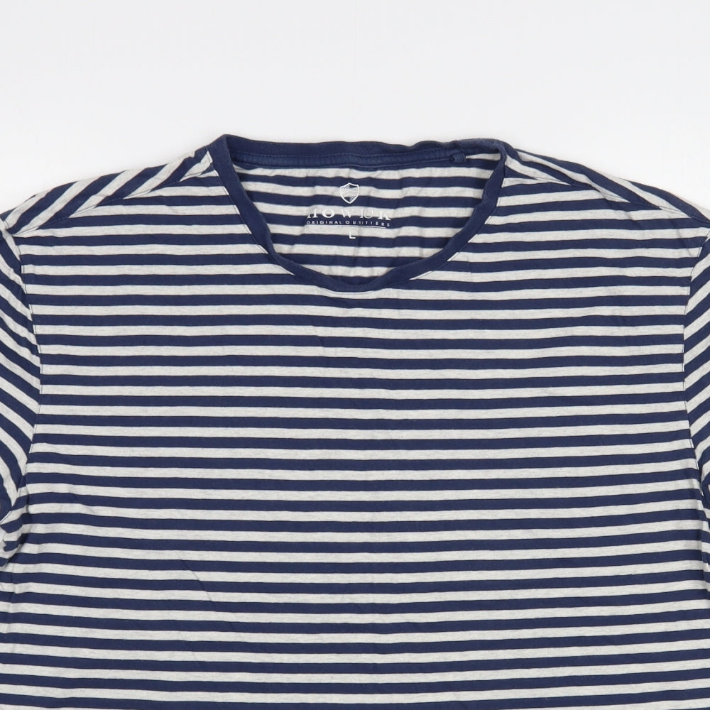 Howick Mens Blue Striped Cotton T-Shirt Size L Crew Neck