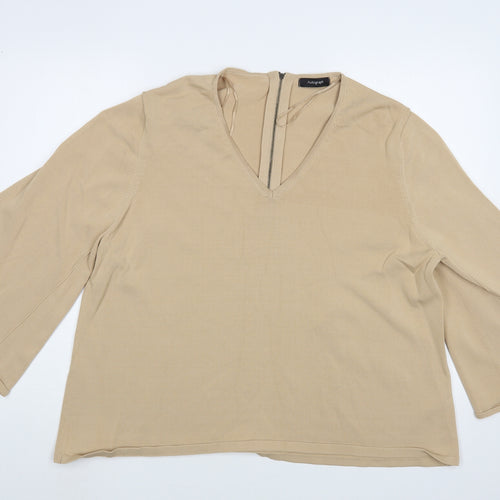 Autograph Womens Beige V-Neck Viscose Pullover Jumper Size 20