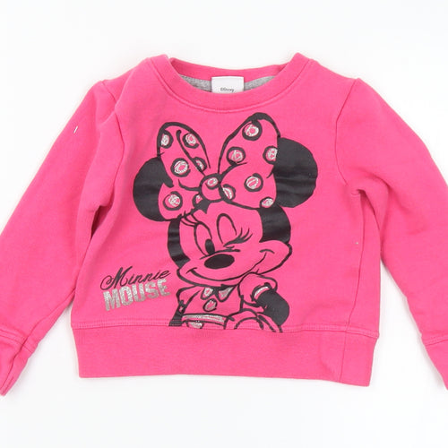 Disney Girls Pink Cotton Pullover Sweatshirt Size 2 Years - Minnie Mouse