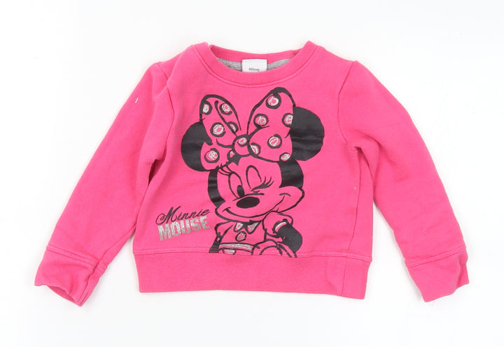 Disney Girls Pink Cotton Pullover Sweatshirt Size 2 Years - Minnie Mouse