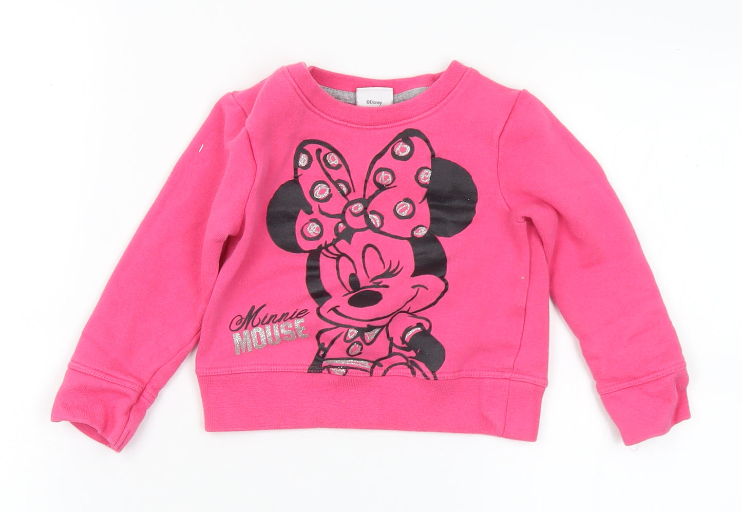 Disney Girls Pink Cotton Pullover Sweatshirt Size 2 Years - Minnie Mouse