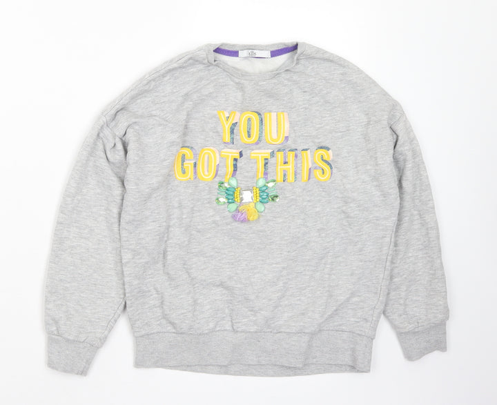 Marks and Spencer Girls Grey Cotton Pullover Sweatshirt Size 9-10 Years - You Got This