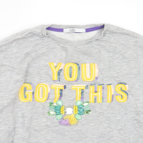 Marks and Spencer Girls Grey Cotton Pullover Sweatshirt Size 9-10 Years - You Got This