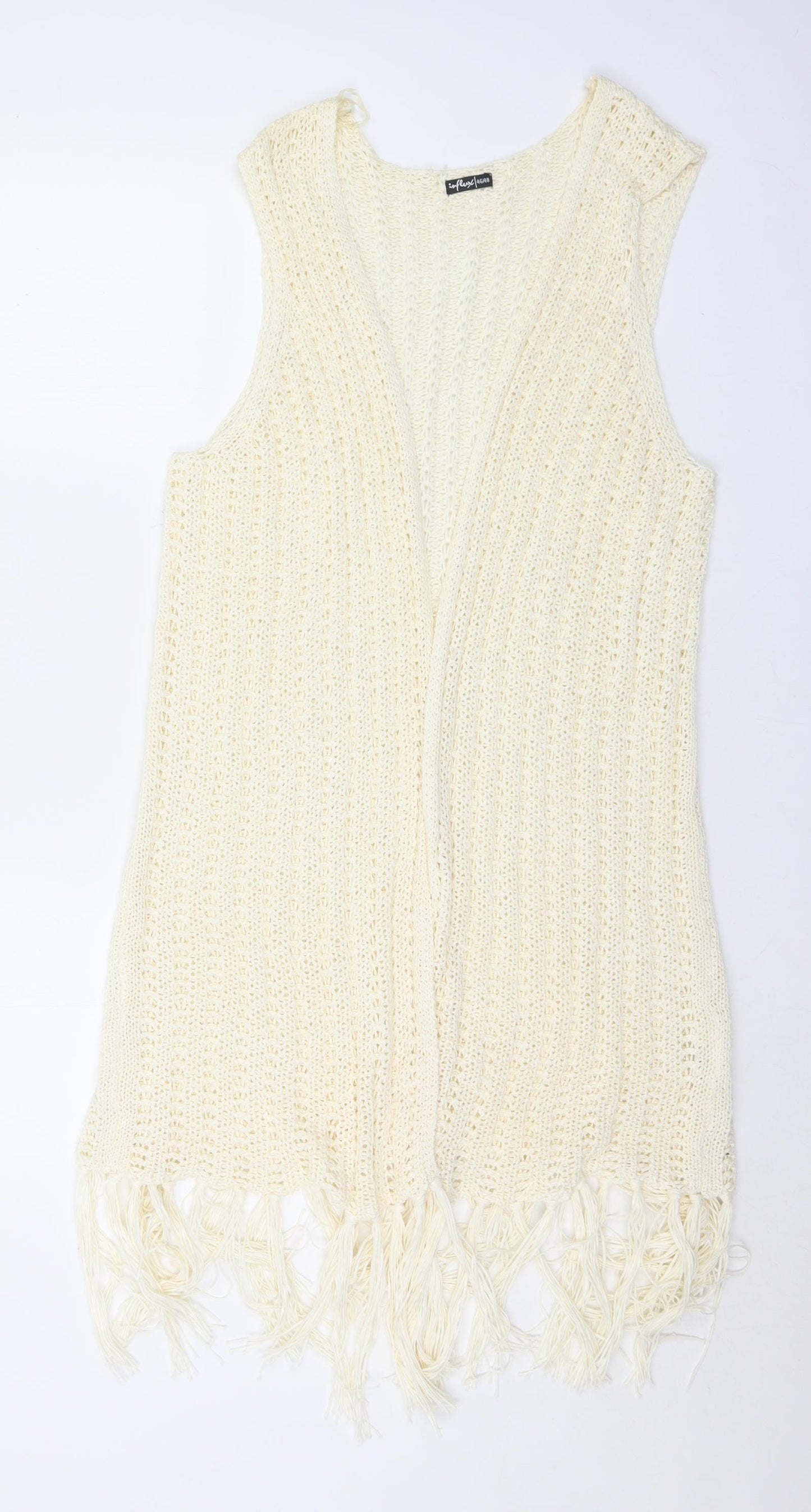 Influx Womens Ivory V-Neck Acrylic Cardigan Jumper Size 14