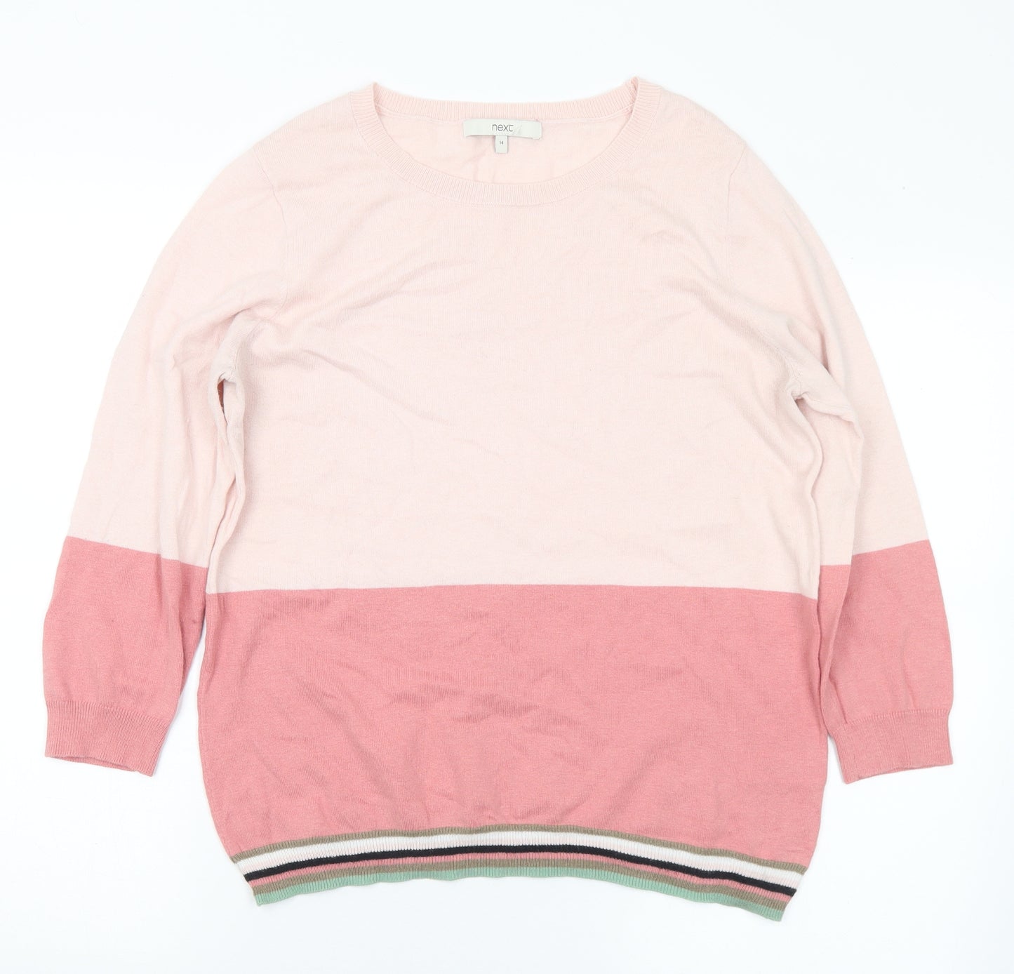 NEXT Womens Pink Round Neck Cotton Pullover Jumper Size 14