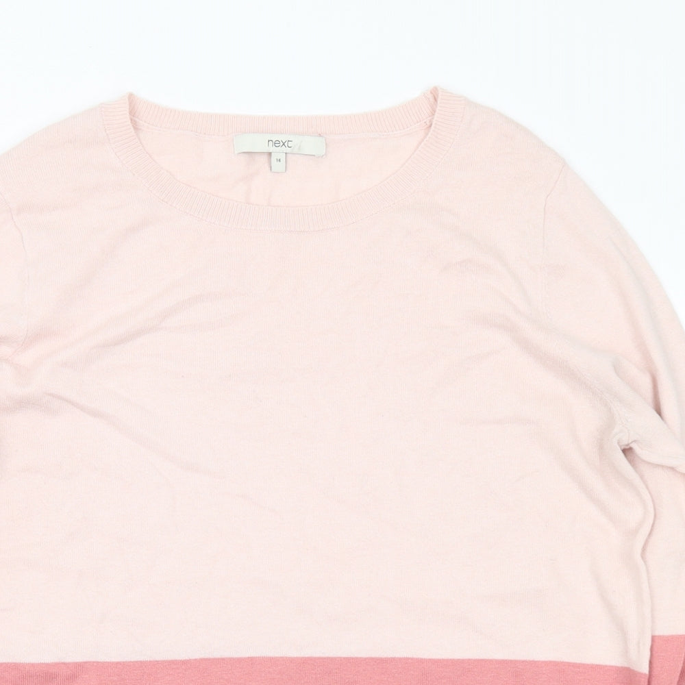 NEXT Womens Pink Round Neck Cotton Pullover Jumper Size 14