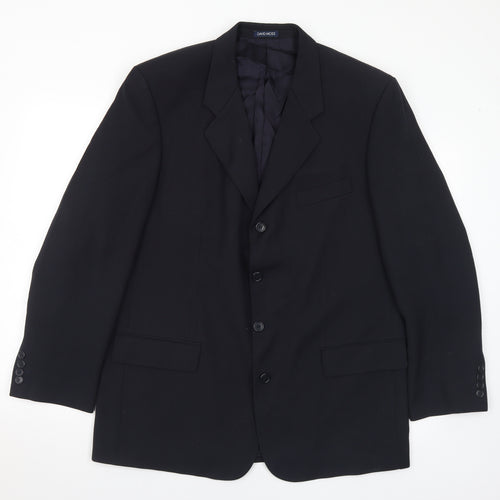 David Moss Mens Black Polyester Jacket Suit Jacket Size 44