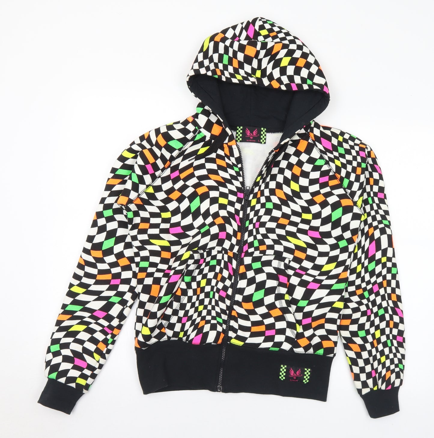 Miss Hill Womens Multicoloured Geometric Cotton Full Zip Hoodie Size L