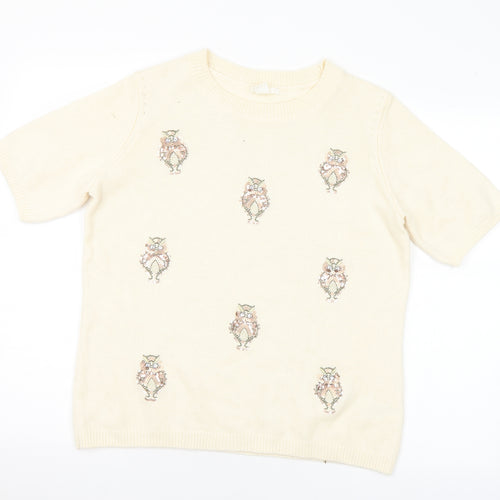 H&M Womens Ivory Round Neck Geometric Acrylic Pullover Jumper Size M - Sequin Owls