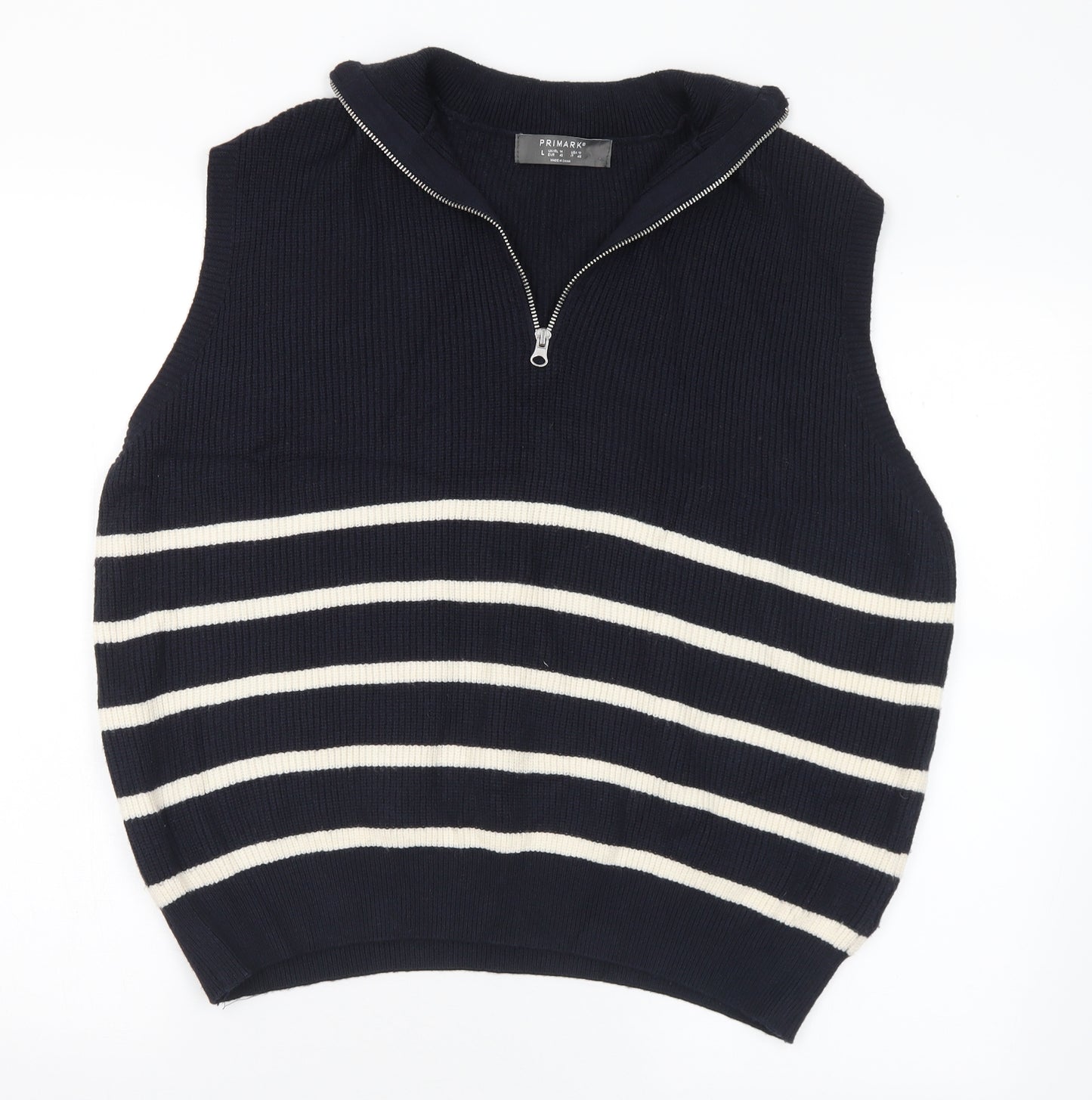 Primark Womens Black Collared Striped Viscose Pullover Jumper Size 14 - 14-16