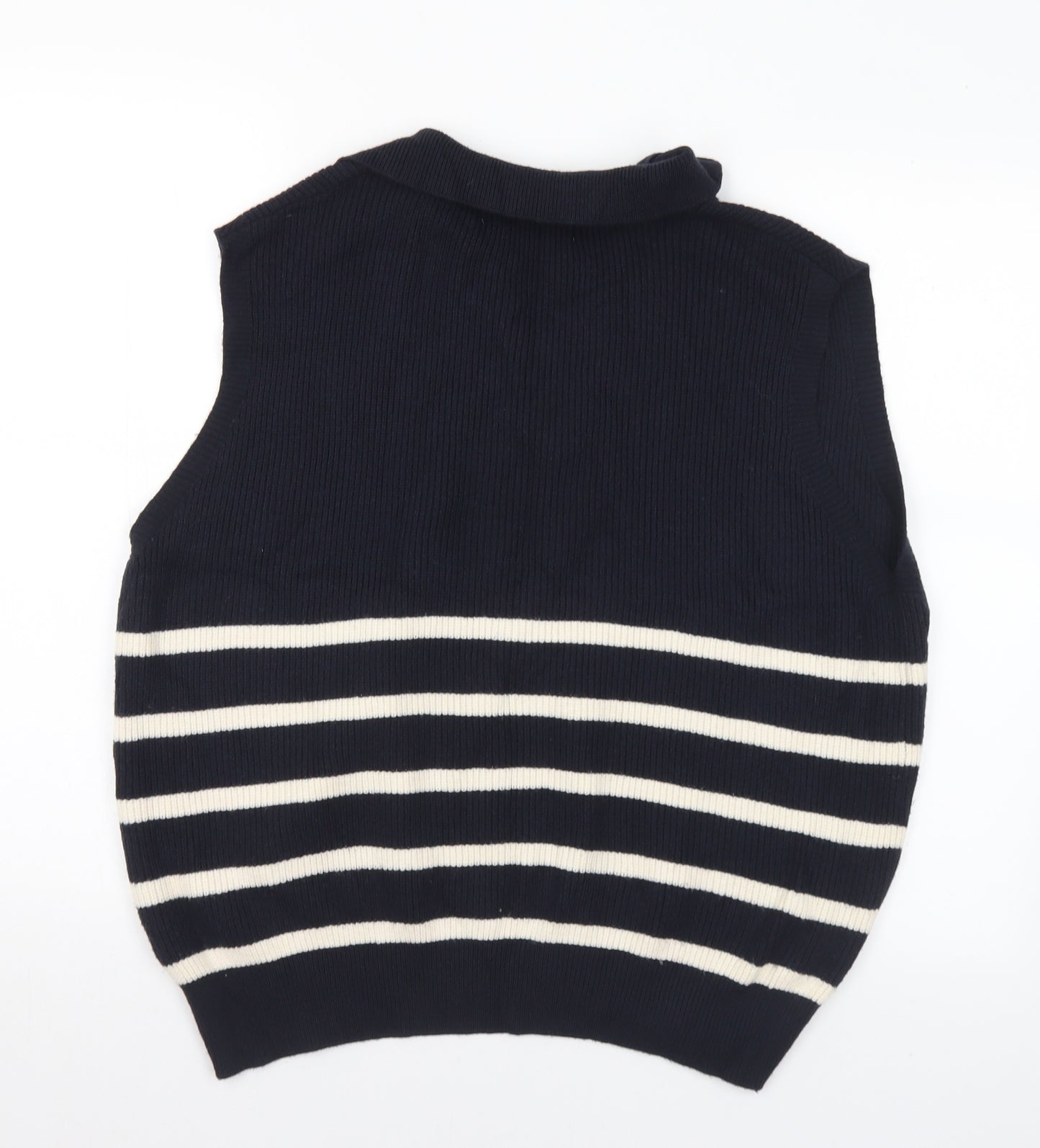 Primark Womens Black Collared Striped Viscose Pullover Jumper Size 14 - 14-16