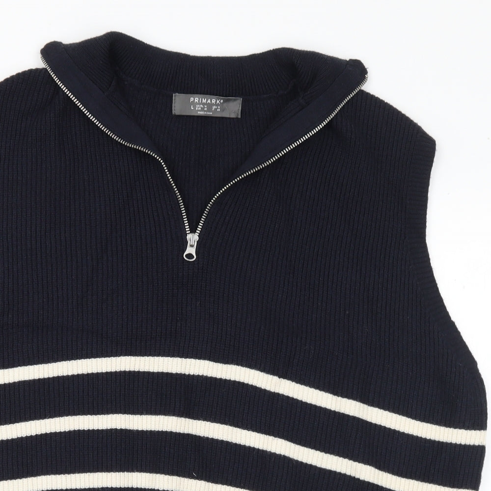 Primark Womens Black Collared Striped Viscose Pullover Jumper Size 14 - 14-16