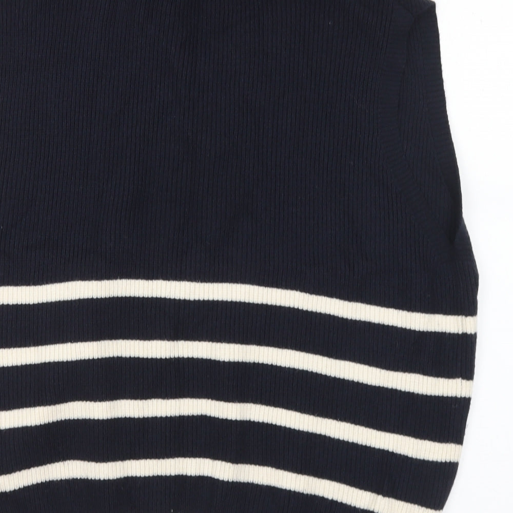 Primark Womens Black Collared Striped Viscose Pullover Jumper Size 14 - 14-16