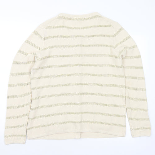 Country Casuals Womens Ivory Round Neck Striped Cotton Cardigan Jumper Size M