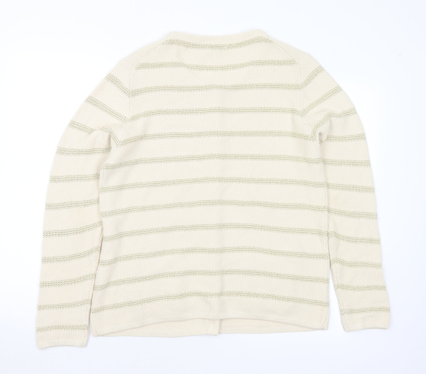 Country Casuals Womens Ivory Round Neck Striped Cotton Cardigan Jumper Size M