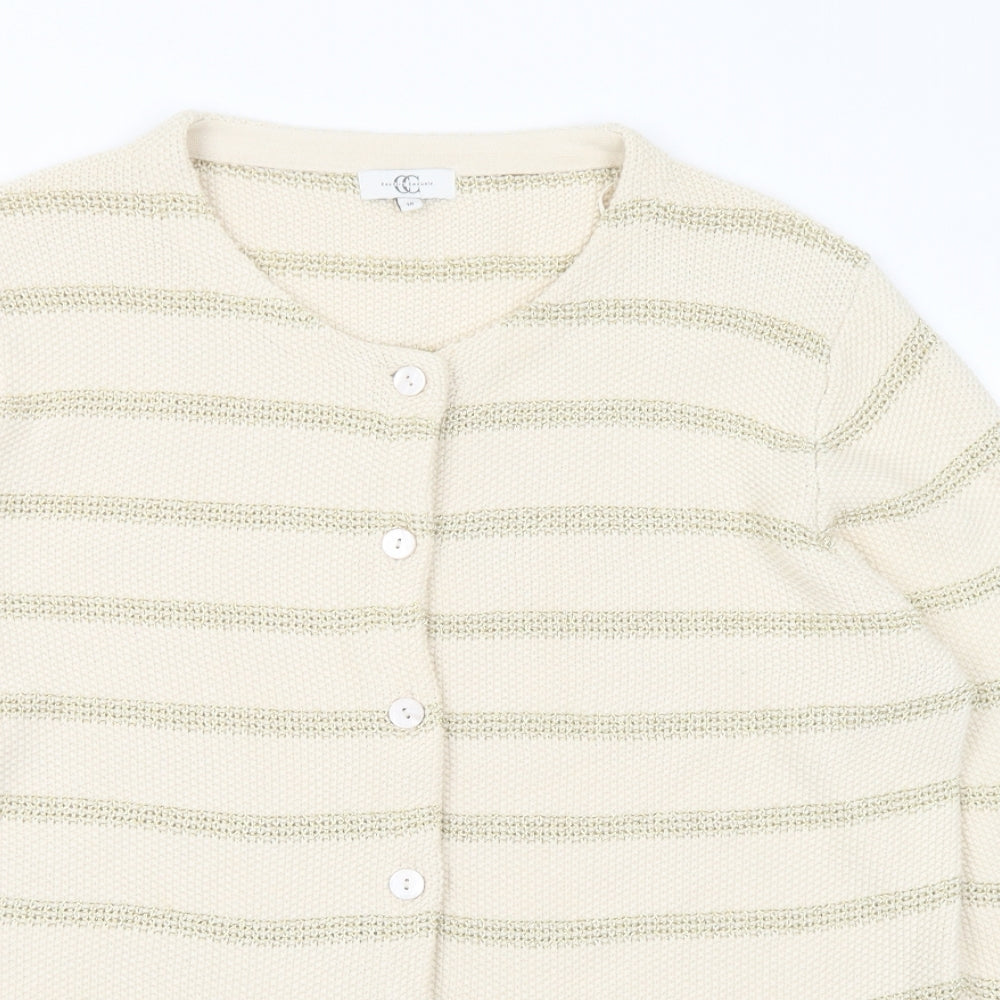 Country Casuals Womens Ivory Round Neck Striped Cotton Cardigan Jumper Size M
