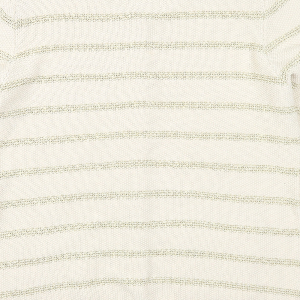 Country Casuals Womens Ivory Round Neck Striped Cotton Cardigan Jumper Size M