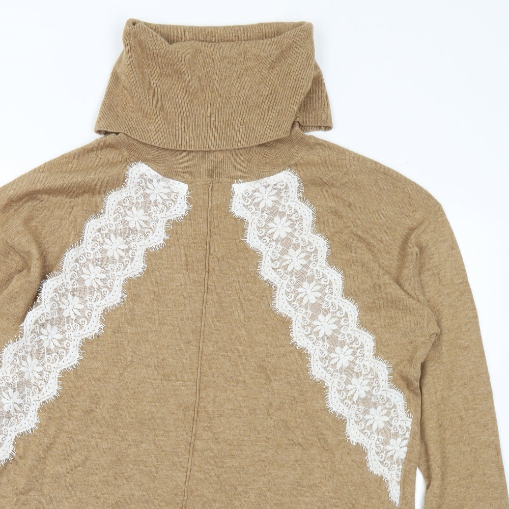 Marks and Spencer Womens Brown Roll Neck Wool Pullover Jumper Size 12