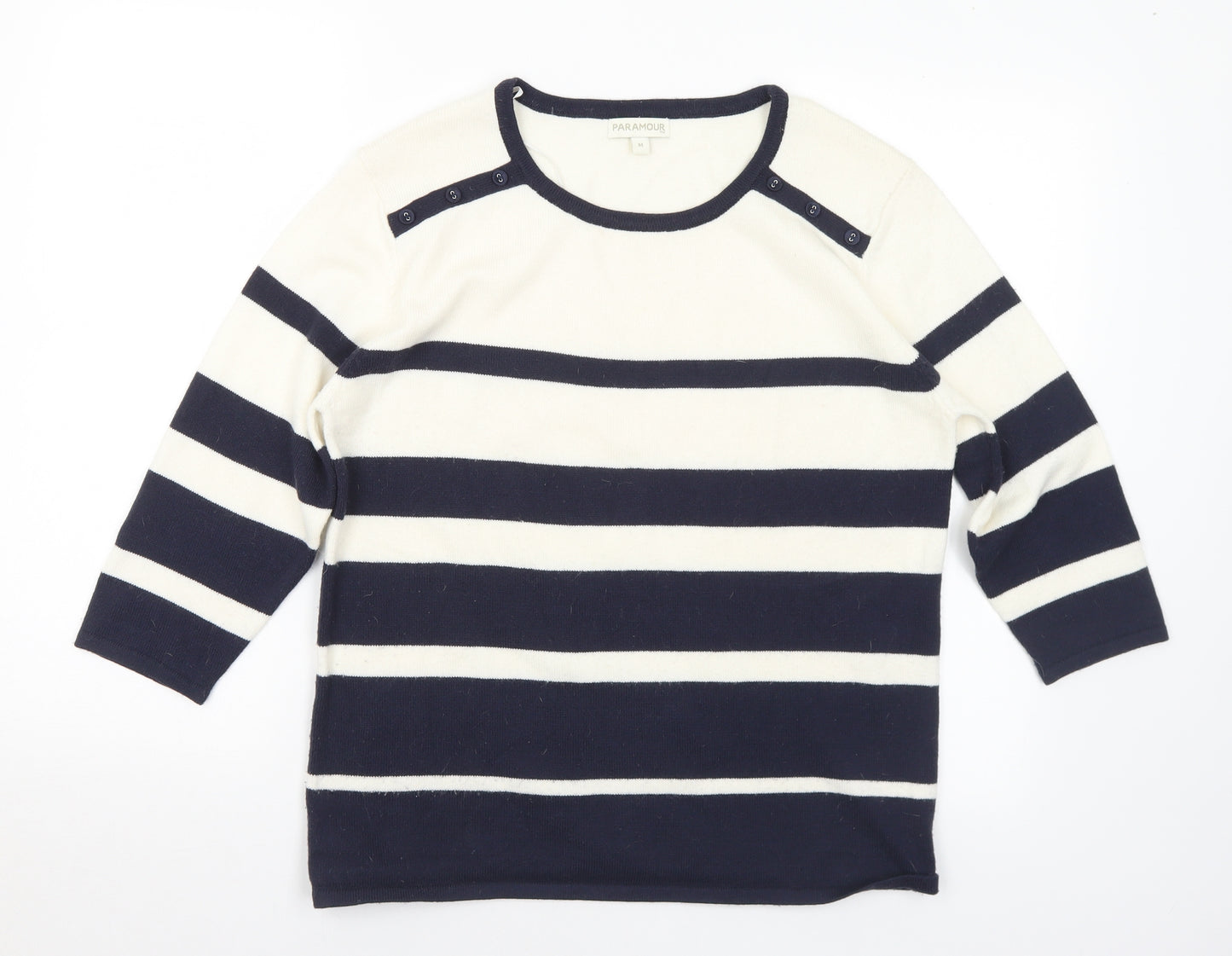 Paramour Womens Blue Round Neck Striped Acrylic Pullover Jumper Size M