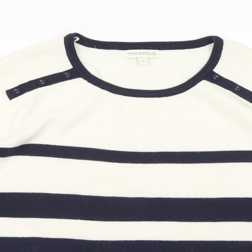 Paramour Womens Blue Round Neck Striped Acrylic Pullover Jumper Size M