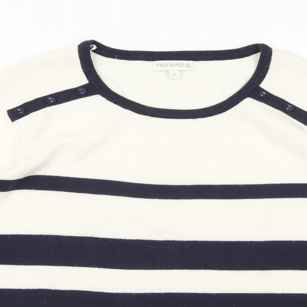 Paramour Womens Blue Round Neck Striped Acrylic Pullover Jumper Size M