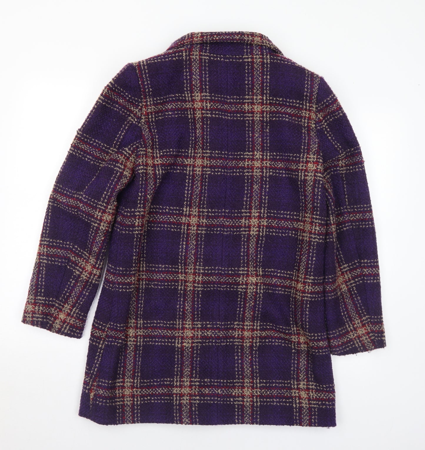 Marks and Spencer Womens Purple Plaid Pea Coat Coat Size 10 Button