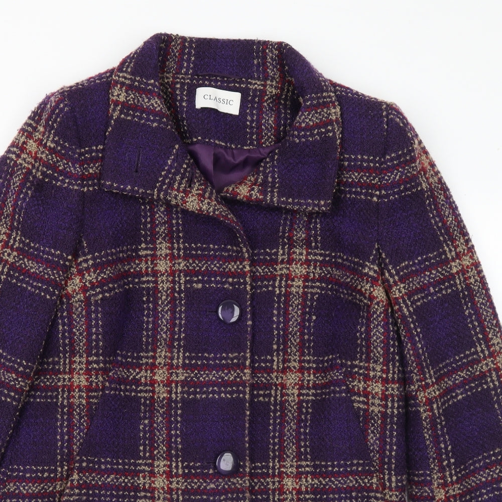 Marks and Spencer Womens Purple Plaid Pea Coat Coat Size 10 Button