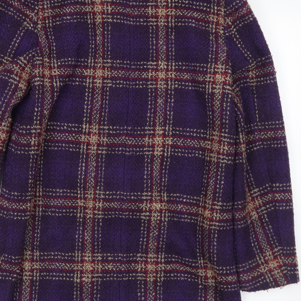 Marks and Spencer Womens Purple Plaid Pea Coat Coat Size 10 Button