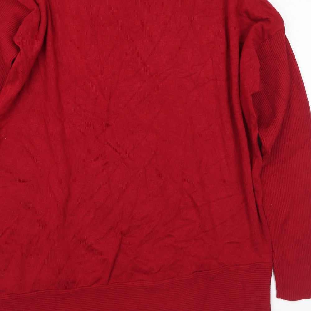 Bonmarché Womens Red Round Neck Viscose Pullover Jumper Size 18