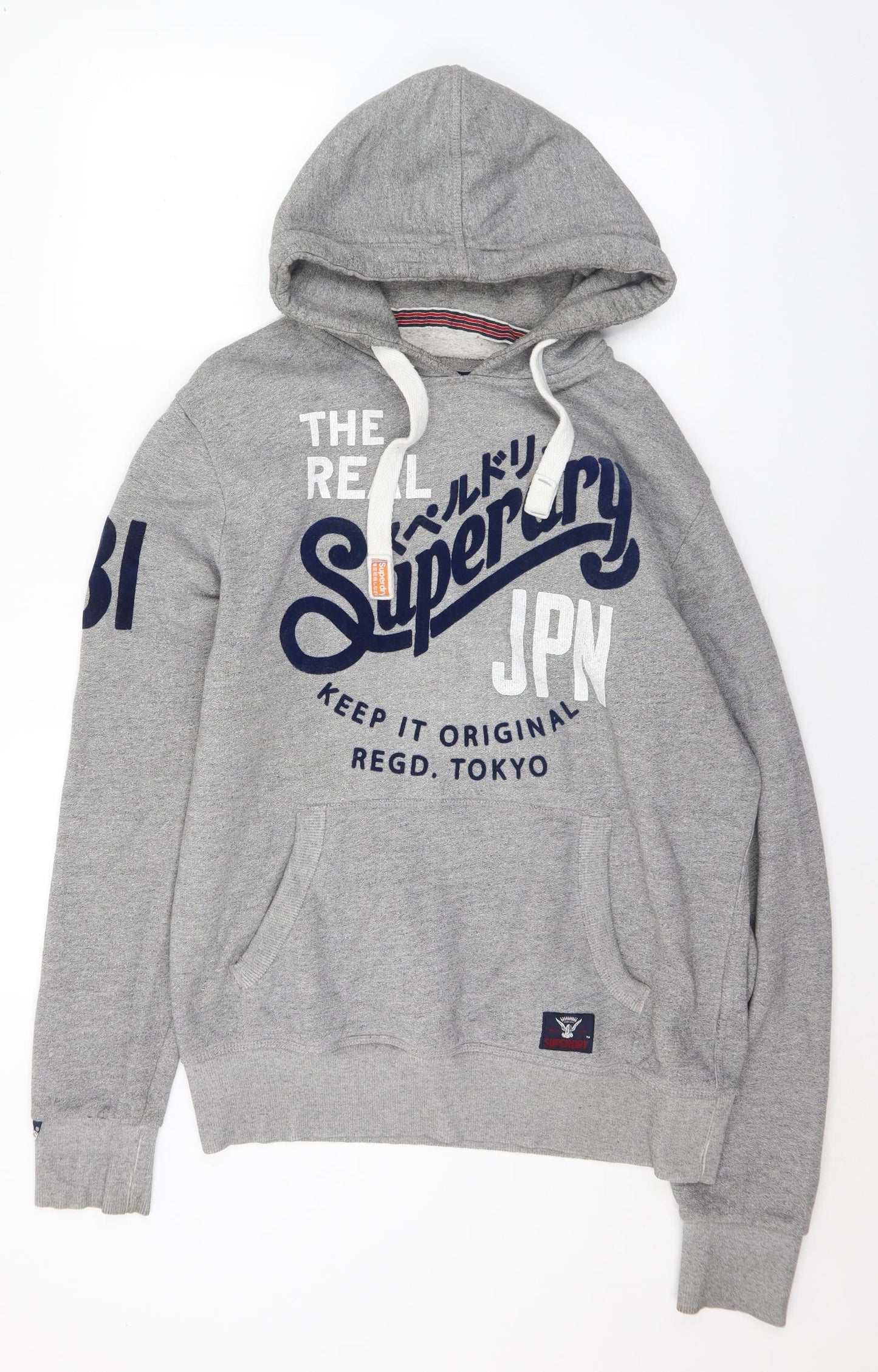 Superdry Mens Grey Cotton Pullover Hoodie Size L