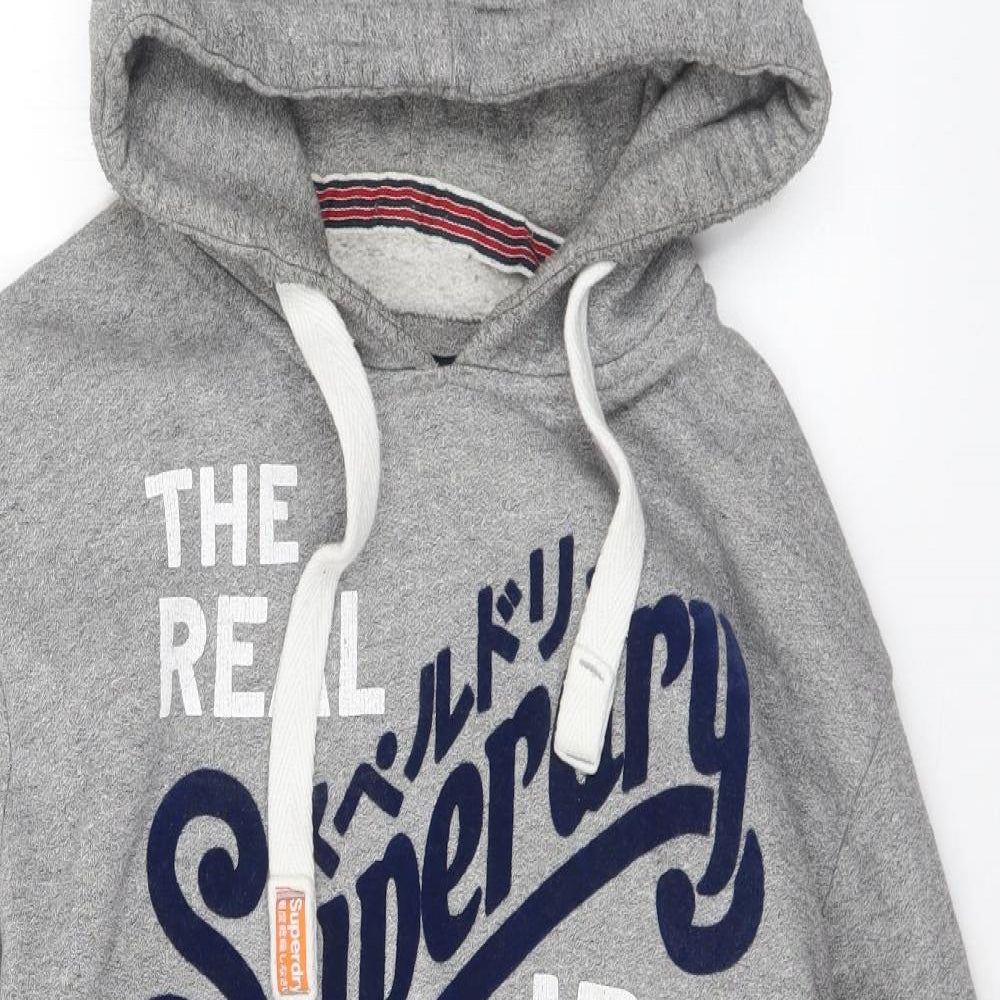Superdry Mens Grey Cotton Pullover Hoodie Size L