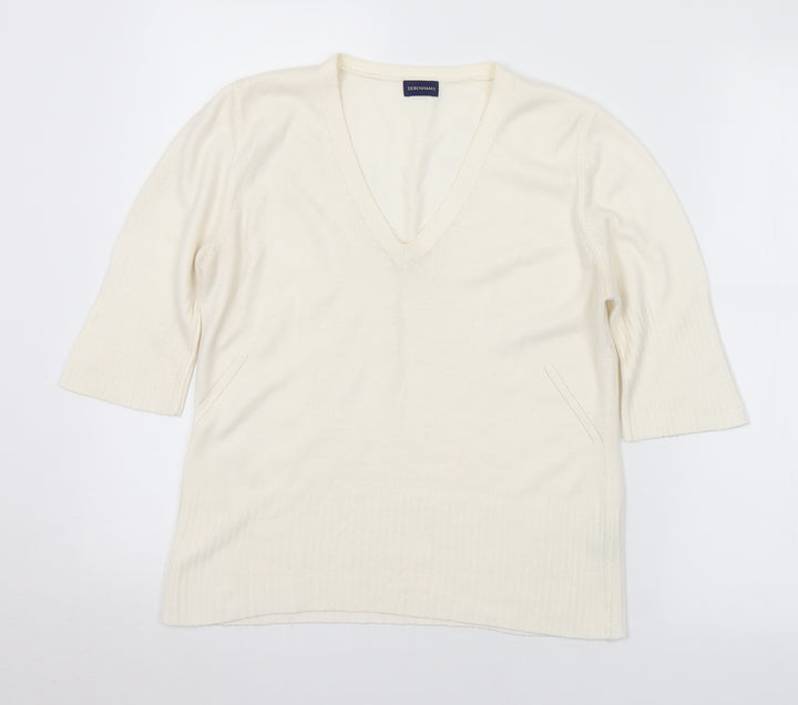 Debenhams Womens Ivory V-Neck Acrylic Pullover Jumper Size 12