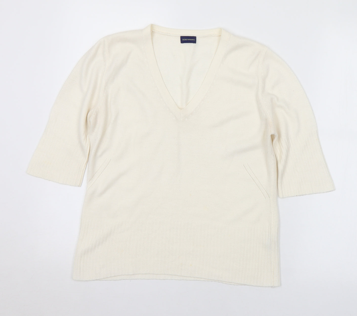 Debenhams Womens Ivory V-Neck Acrylic Pullover Jumper Size 12