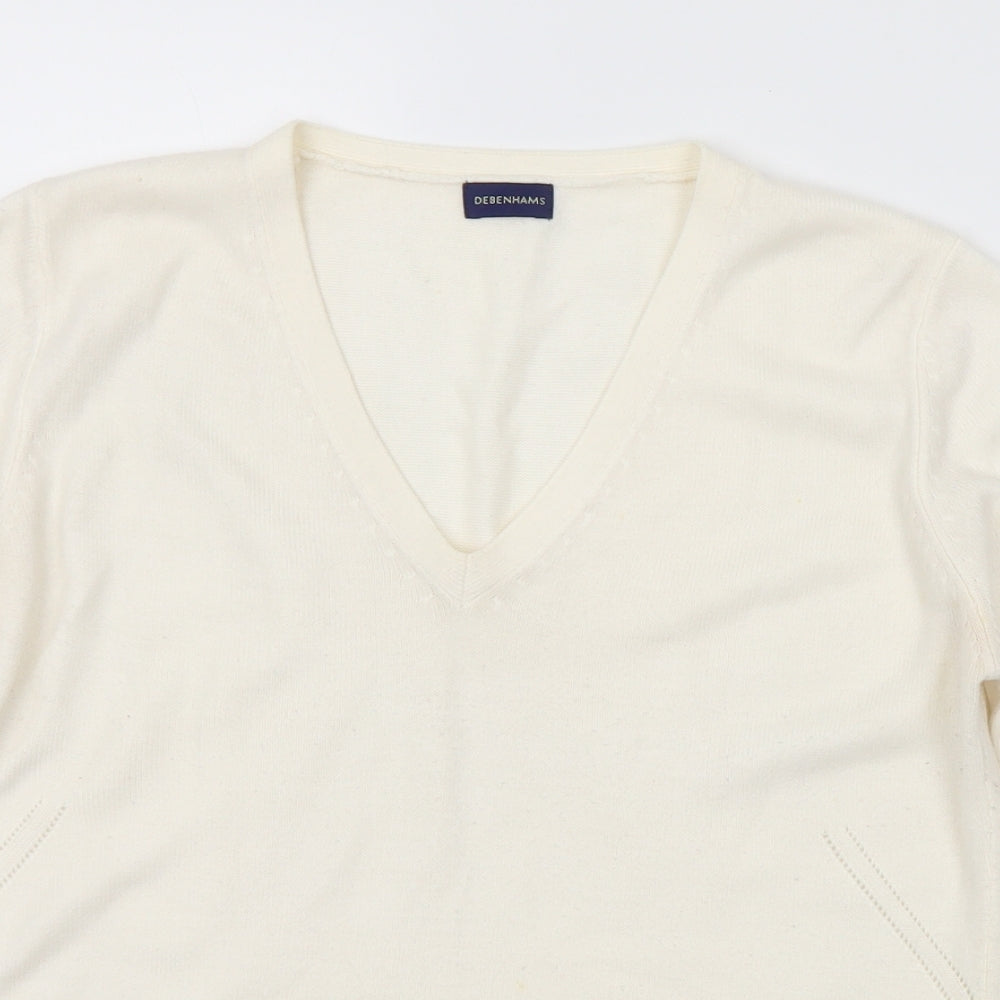 Debenhams Womens Ivory V-Neck Acrylic Pullover Jumper Size 12
