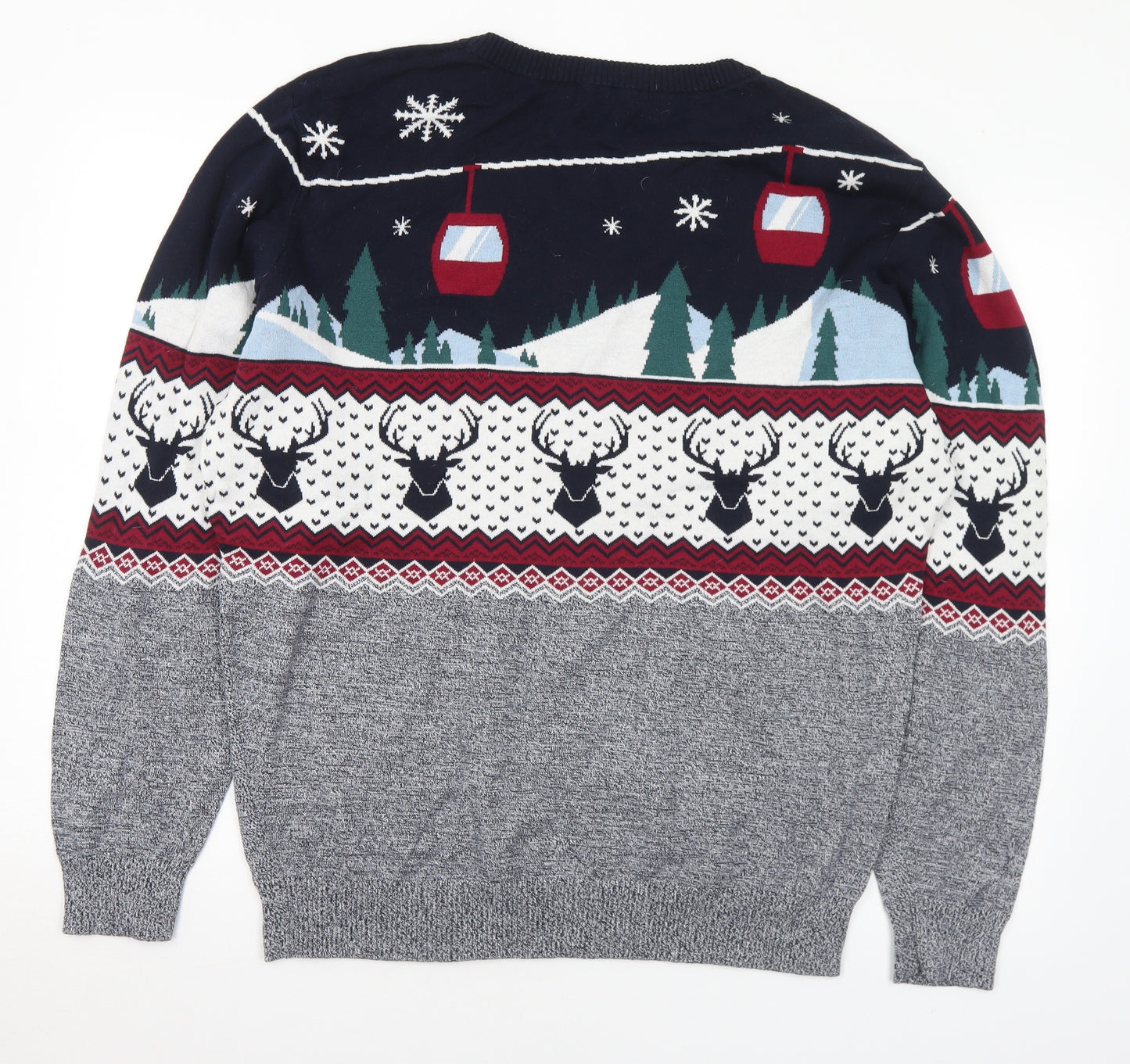 Avenue Mens Multicoloured Crew Neck Geometric Cotton Pullover Jumper Size XL - Christmas