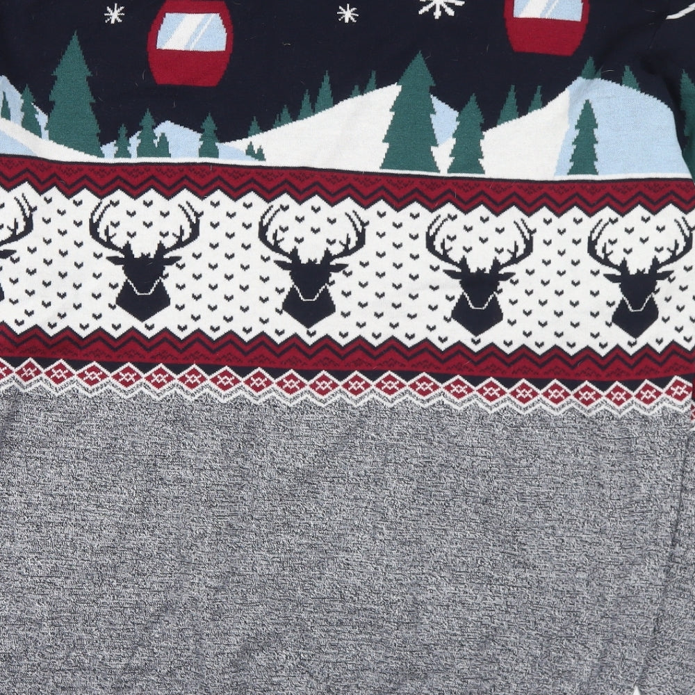 Avenue Mens Multicoloured Crew Neck Geometric Cotton Pullover Jumper Size XL - Christmas